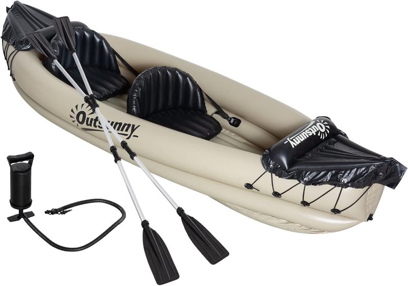 Photo 1 of  *** SIMILAR *** Outsunny K2 Kayak, 2 Person Inflatable Kayak, Includes Paddles, Aluminum Oars, Repair Kit, Portable Tandem Blow Up Boat, Beige