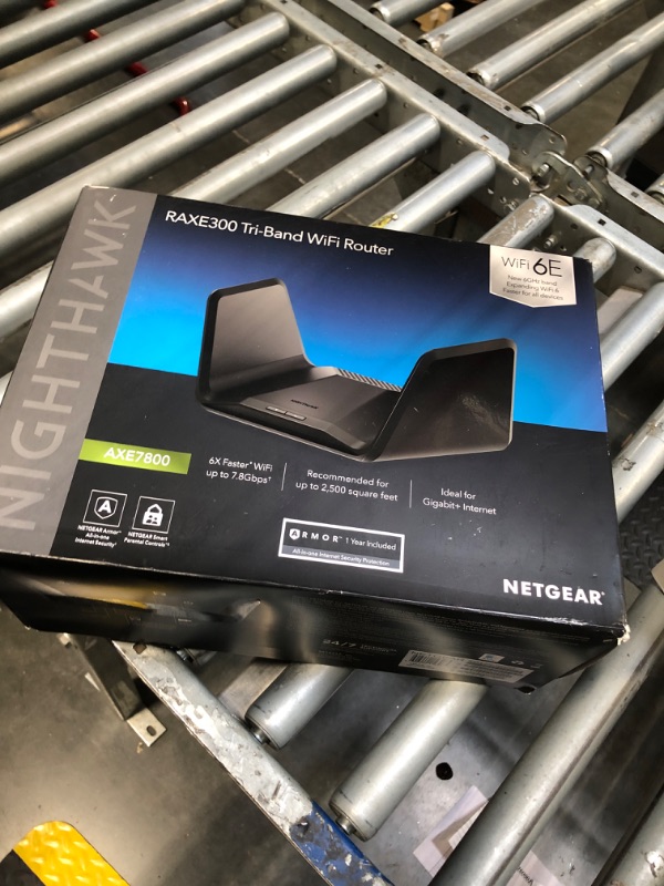 Photo 1 of NETGEAR Nighthawk Tri-Band WiFi 6E Router (RAXE300) - Security Features, AXE7800 Wireless Gigabit Speed (Up to 7.8Gbps), New 6GHz Band, 8-Streams Cover up to 2,500 sq. ft., 40 Devices