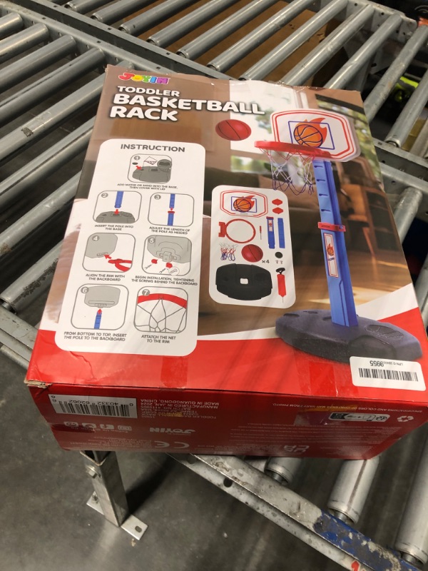 Photo 1 of JOYIN Toddler Basketball Arcade Game Set, Adjustable Basketball Goal with 4 Balls for Kids Indoor Outdoor Play, Carnival Games, Christmas Birthday Gift for Boys Girls Age 1 and Up - Air Pump Included