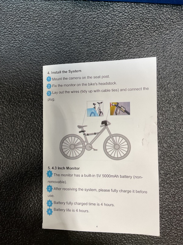 Photo 1 of Bike Camera Rechargeable Battery 360 Rotation - 3 Mins Easy Install Handlebar Bicycle Camera with Rear View Monitor Color Night Vision Ebike Camera P01