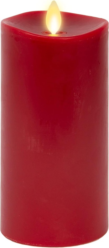 Photo 1 of Luminara Flameless Moving Flame LED Pillar Candle - Unscented Real Wax with Melted Edge Home Decor - Automatic Timer Remote Ready - Burgundy - 6.5"