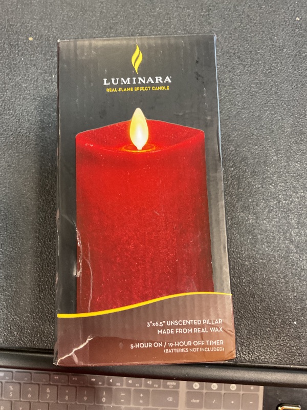 Photo 2 of Luminara Flameless Moving Flame LED Pillar Candle - Unscented Real Wax with Melted Edge Home Decor - Automatic Timer Remote Ready - Burgundy - 6.5"