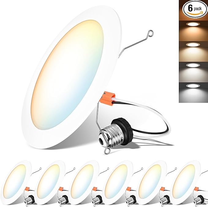 Photo 1 of **2 PACK** LVWIT LED Recessed Light 6inch, Can Lighting Color Selectable 2700/3000/4000/5000/6000K 5CCT, 10W(120W Equivalent) Dimmable Downlight with E26 Conversion Kit, Retro Fit Ceiling Light Fixtures,  2 Pack