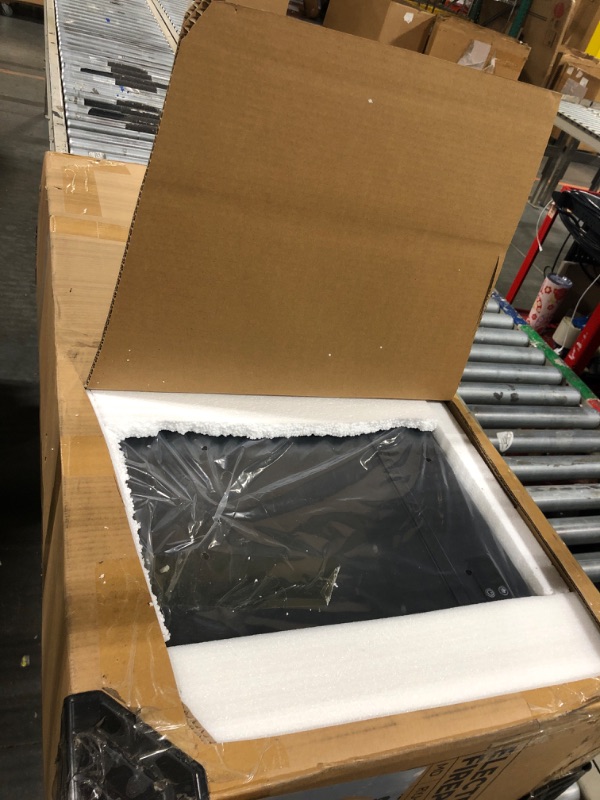 Photo 1 of ***USED***Real Relax 72.8" Farmhouse Fireplace TV Stand with 3-Sided Electric Fireplace, Media Console Cabinet with Storage and Glass Doors for Living Room, Black 13 DIFF COLORS OF FLAMES AND COALS