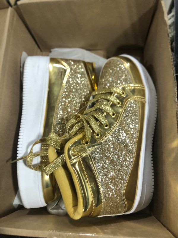 Photo 3 of **USED**
 IGxx Womens High Top Glitter Sneakers Golden Sparkle Shiny Metallic Rhinestone Gold Dress Wedge Tennis Shoes Platform Disco Dance Prom Party Size 7