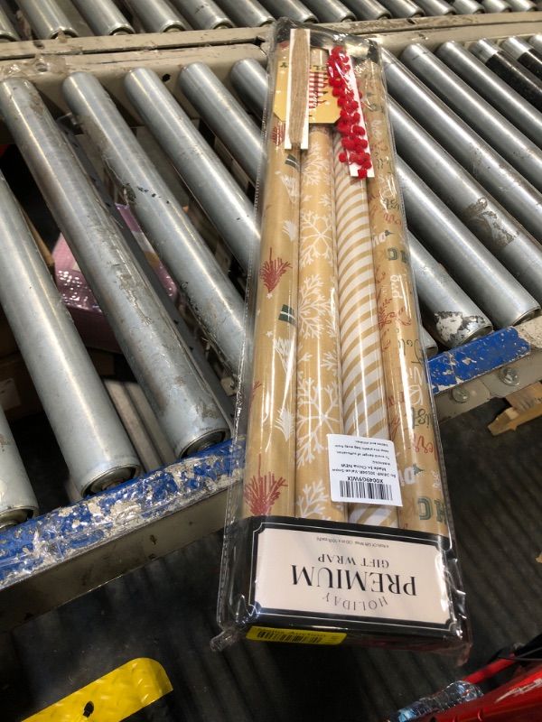 Photo 1 of BIOBROWN Christmas Wrapping Paper with Tags and Trim Ribbon Assortment - 30" X 10' Per Roll (4 Rolls: 100 sq. ft. ttl.) - Snow Design for Christmas, Party, Xmas, Holiday 3 PACK 