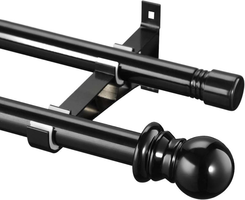 Photo 1 of *** SIMILAR *** Double Curtain Rods for Windows  - Heavy Duty Double Window Rods - Adjustable Decorative Black Dual Curtain Rod for Sliding Glass Door, Patio, Bedroom, Kitchen, Bathroom