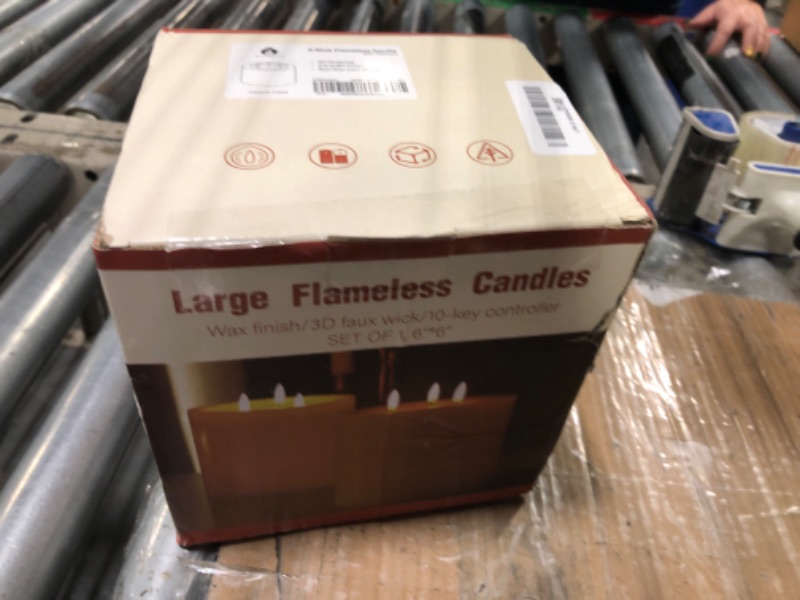 Photo 1 of AFINETH Extra Large Flameless Candles with 3 Wicks, 6"x6" Real Wax Battery Operated Candles with Remote and Timer, Flickering LED Candles Fake Candles for Home, Wedding, Party, Ivory