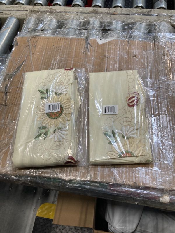 Photo 1 of Sweet Home Collection Sunflower Cream Embroidered Kitchen Curtains Swag Pair