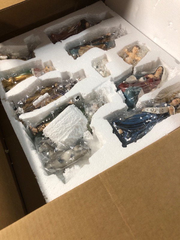 Photo 2 of ***USED - PIECES BROKEN - SEE PICTURES***
8.8Inch Nativity Sets for Christmas Indoor Set of 12 Pieces, Resin FigurinesTabletop Holidays Decorations Nativity Scene, Holy Family with Glory Angel Religious Christmas Decorations Collection