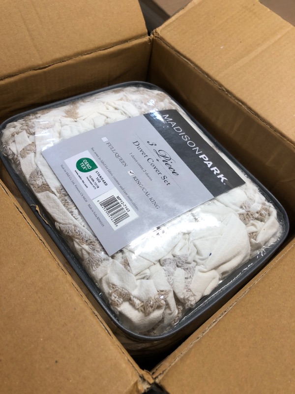 Photo 1 of (FAIR) Madison Park Violette 100% Chenille Cotton Tufted Duvet - Boho Medallion Design, Modern Luxe All Season Comforter Cover Bed Set with Matching Shams, King/Cal King(104"x92"), Ivory/Taupe 3 Piece
