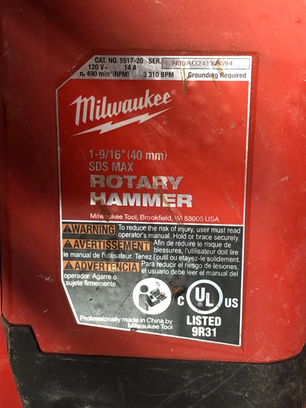 Photo 1 of ***HEAVILY USED AND DIRTY - UNABLE TO TEST - LIKELY MISSING PARTS - SEE PICTURES***
Milwaukee 1-9/16 in. SDS-Max Rotary Hammer