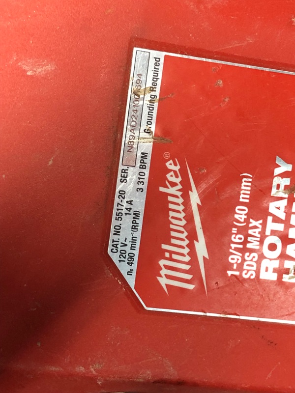 Photo 1 of ***HEAVILY USED AND DIRTY - UNABLE TO TEST - LIKELY MISSING PARTS - SEE PICTURES***
Milwaukee 1-9/16 in. SDS-Max Rotary Hammer