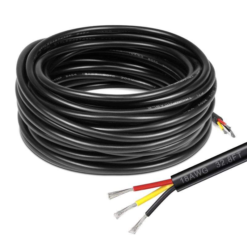 Photo 1 of ***STOCK PHOTO REFERENCE ONLY***18 Gauge Electrical Wire 3 Conductor, 65.6ft Black PVC Case Stranded Low Voltage LED Cable, 18 AWG 3pin Tinned Copper Hookup Wire, Flexible Extension Power Cord for LED Lamp Lighting Strips Automotive