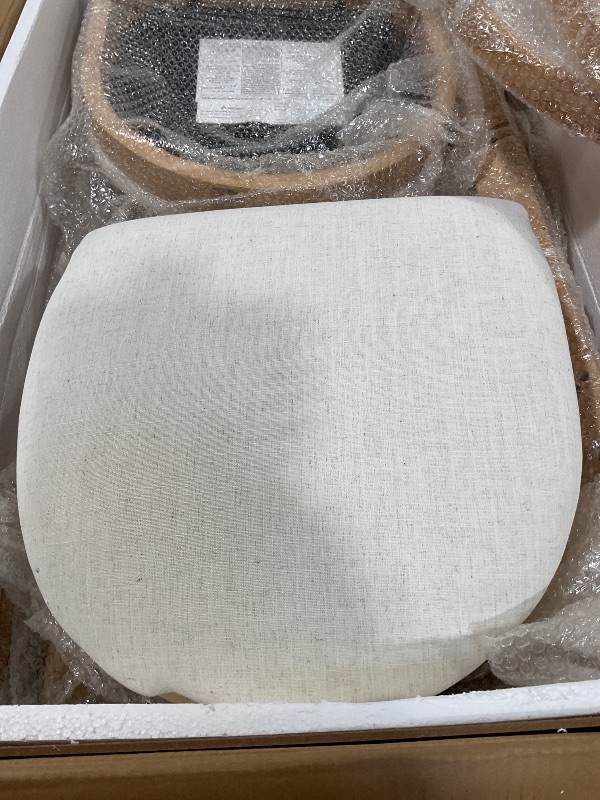 Photo 1 of **FOR PARTS ONLY/ 1 CHAIR FULLY FUNCTIONAL** Christopher Knight Home Falcon Bar Stools Set of 2, Fabric Round Backrest Counter Height Barstool for Kitchen Island, Wooden Dining Room Chair, Bar Table Counter Stool with Footrest, Natural+Beige