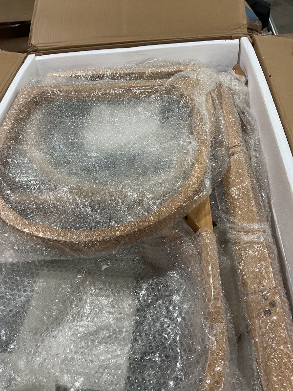 Photo 1 of **FOR PARTS ONLY/ 1 CHAIR FULLY FUNCTIONAL** Christopher Knight Home Falcon Bar Stools Set of 2, Fabric Round Backrest Counter Height Barstool for Kitchen Island, Wooden Dining Room Chair, Bar Table Counter Stool with Footrest, Natural+Beige