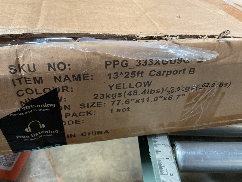 Photo 1 of **PARTIAL SET/ BOX B ONLY ** Garvee Heavy Duty Carport 13x25 FT Oversized Portable Garage with 4 Doors & 4 Windows, Reinforced Frame, Waterproof PE Tarp, All-Weather Protection, Galvanized Steel, Outdoor Shelter for Cars and Gatherings