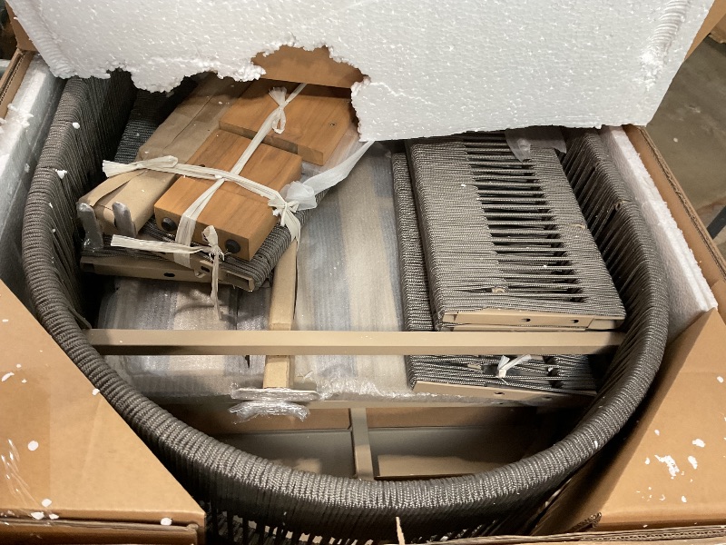 Photo 1 of **HAS DAMAGES** Acacia Wood Outdoor Chaise Lounge Chair with Adjustable Backrest & Cushion - Grey Rope Poolside Lounge Chair for Patio, Beach, Yard - Water-Resistant & Comfortable 800lb Capacity