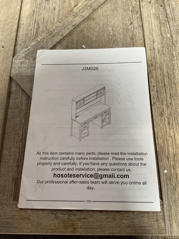 Photo 1 of **MISSING ASSEMBLY PIECES** Farmhouse 47" Executive Desk, Computer Desk with Drawers and Storage Cabinet, Workstation with Hutch for Home Office