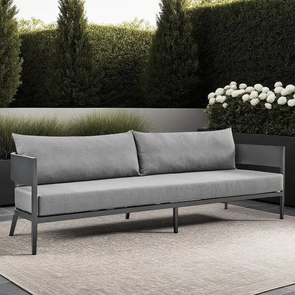 Photo 1 of 2 boxes/ says 3 out of 4**** Menorca Dark Gray Aluminum 94" Curved Back Outdoor Sofa with Cushions