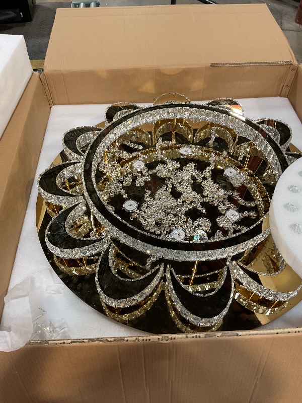 Photo 1 of **HAS DAMAGES & MISSING PIECES** HAIXIANG Modern Chandelier Living Room Light Glam Chandeliers Ceiling Light Fixture Remote Dimmable Lights 40 Inches Luxury Crystal Gold Dining Room Lights