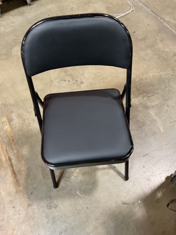 Photo 1 of *** 1 of 4 chairs has a damaged back piece/ Only 4 chairs *** Sweetcrispy Folding Chair 4 Pack, Leather Padded Folding Chairs, Sturdy Metal Foldable Chairs, Easy to Use and Store, Outdoor and Indoor, for Home, Office, Party, Comfy
