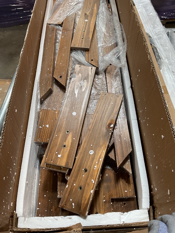 Photo 1 of ***PARTIAL SET BOX 1 OF 4*** Kids Swing Set for Backyard, Playground Set with 6 FT Slide, 2 Adjustable Swings, Fort with Canopy, Ladder, Outdoor Playset with Ground Stakes for Ages 3-8, Brown