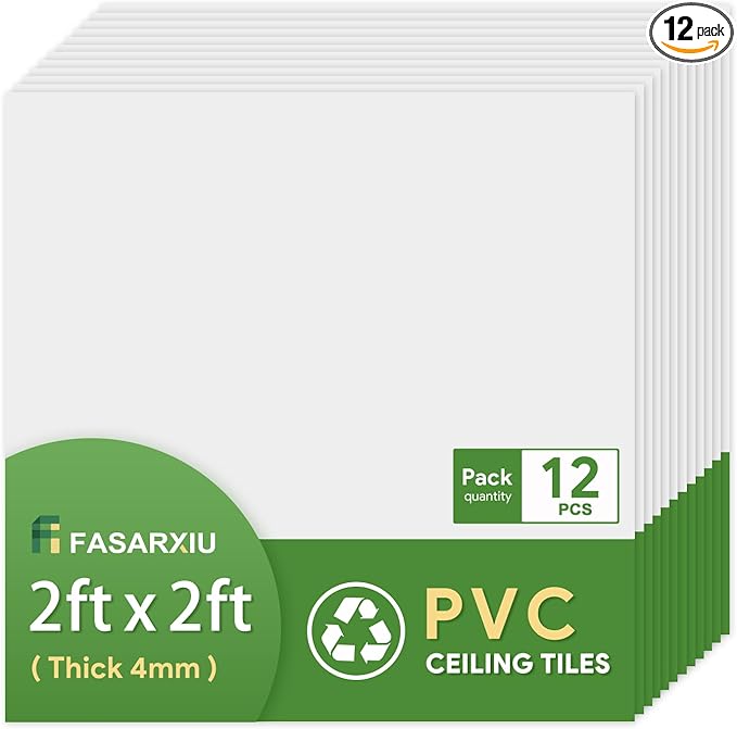 Photo 1 of 24"x24" White Drop Ceiling Tiles Waterproof High-Grade PVC Ceiling Tiles 2x2 Fire-Rated - Easy Drop-in Installation - Case of 12 (48 sq. ft.)