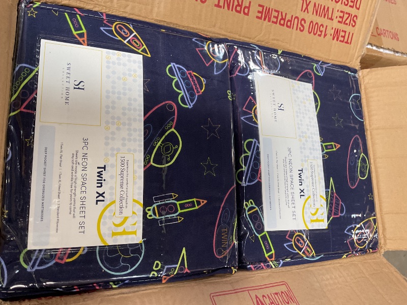 Photo 1 of 1500 Supreme Kids Bed Sheet Collection - Fun Colorful and Comfortable Boys and Girls Toddler Sheet Sets - Deep Pocket Wrinkle Free Soft and Cozy Bedding - Twin XL, Neon Spaceships 12 pcs set