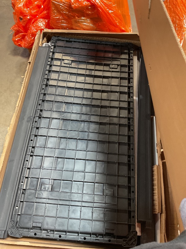 Photo 1 of ***FOR PARTS ONLY MISSING ASSEMBLY HARDWARE***  Keter Denali 200 Gallon Resin Large Deck Box with Double Wall 20mm Panels - Paintable and Drillable-Organization and Storage for Patio Furniture and Outdoor Items, Grey & Black