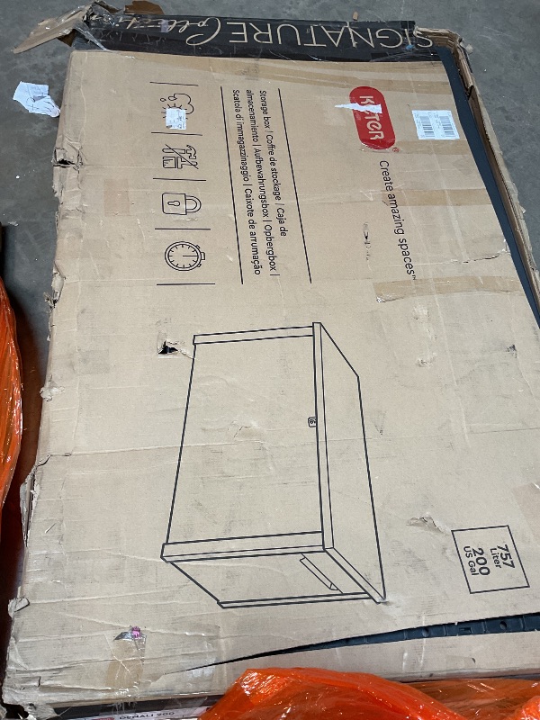 Photo 1 of ***FOR PARTS ONLY MISSING ASSEMBLY HARDWARE***  Keter Denali 200 Gallon Resin Large Deck Box with Double Wall 20mm Panels - Paintable and Drillable-Organization and Storage for Patio Furniture and Outdoor Items, Grey & Black