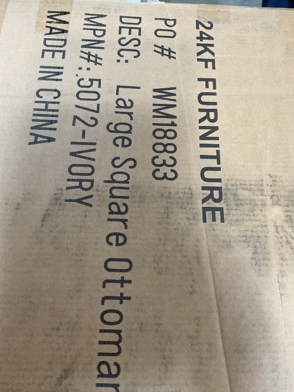 Photo 1 of 24KF Large Square Upholstered Tufted Linen Ottoman Coffee Table, Large Footrest Ottoman with Solid Wood Shelf-Ivory