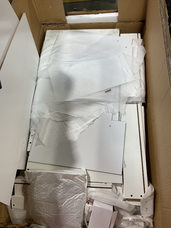 Photo 1 of *MISSING MIRROR/ LIGHTS/ NO INSTRUCTIONS* Homesflex Vanity Desk with Mirror and LED Lights, 43'' W Makeup Vanity Desk with Power Outlet, 3 Color Modes, 7 Drawers Vanity Table with Chair, Dressing Table for Bedroom, Dressing Room