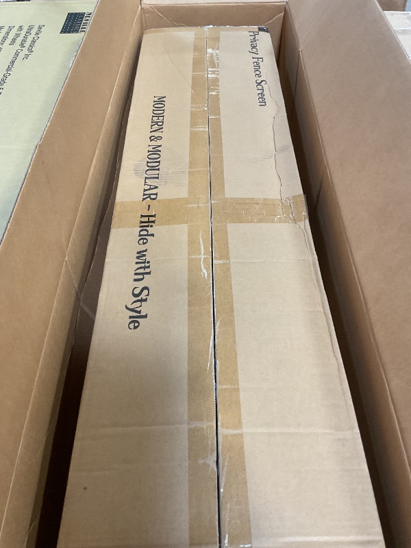 Photo 1 of ***MISSING ASSEMBLY PIECES*** BUKLIYN Outdoor Privacy Screens - Length: 43in, Height: 70.8in Exterior Metal Privacy Patio Screen Panel,PE-Coated Steel Pipe and Slats for Brown?Perfect to Hide Trash Cans ?1-Panel