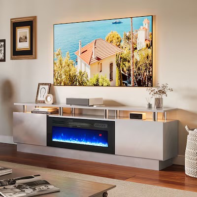 Photo 1 of 1 of 2 boxes*** AOXUN 80-in W Gray TV Stand with LED Flat wall Electric Fireplace with Remote Control Included