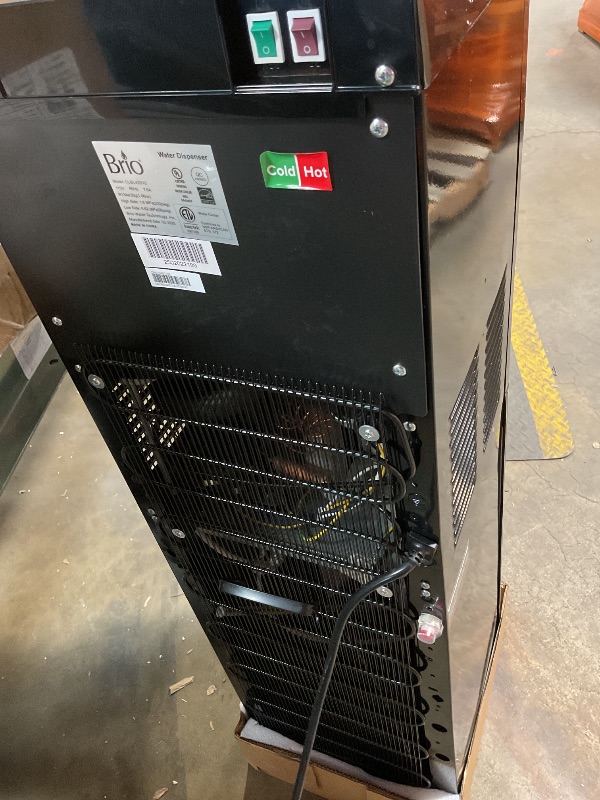 Photo 1 of ***POSSIBLY FOR PARTS/ LEAKS WHEN POWERED ON/ BOX HAS WATER DAMAGED**** Brio Bottom Loading Water Cooler Dispenser for 5 Gallon Bottles - 3 Temperatures with Hot, Room & Cold Spouts, Child Safety Lock, LED Display with Empty Bottle Alert, Stainless Steel
