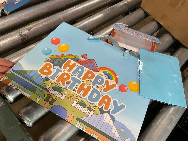 Photo 1 of 13" Large Cartoon Blue Dog House Party Supplies Gift Bag Set with Greeting Card and Tissue Papers, Blue Dog Theme Happy Birthday Gift Bags for Party Celebration Birthday Decorations