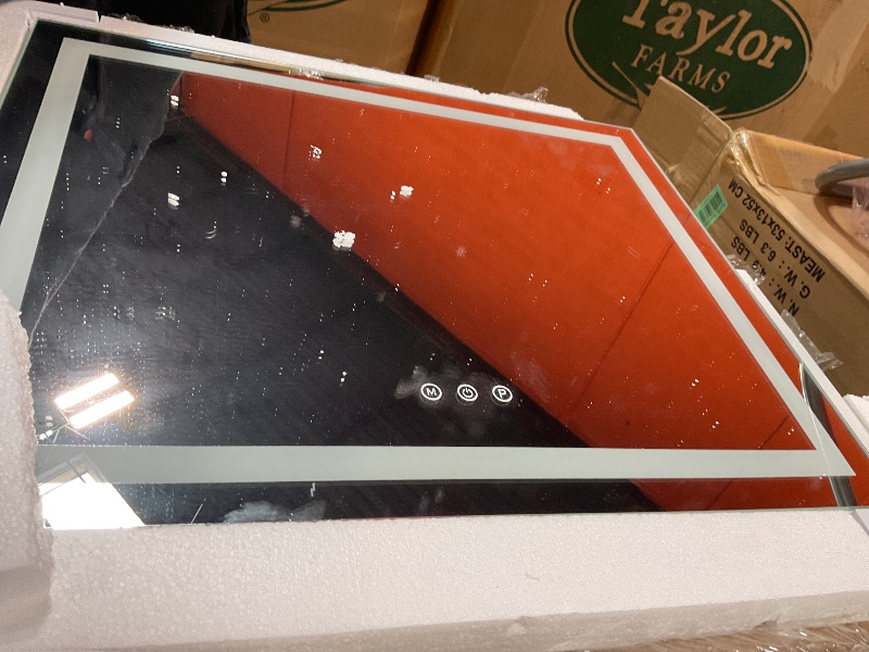Photo 1 of * LIGHTS UP, BUTTONS DEPICTED DIFFERENT THAN ACTUAL, P BUTTON SEEMS TO HAVE NO FUNCTION, M CHANGES LIGHT SHADE * NO Hasipu Vanity Mirror with Lights, 24.2" x 19.7" LED Makeup Mirror, Light up Mirror with 10X Magnification and USB, Phone Holder, Smart Touc