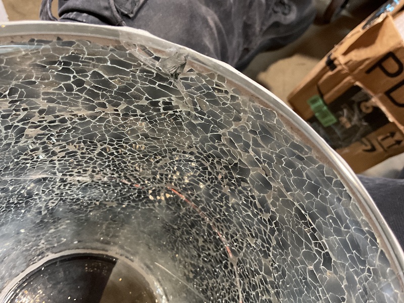 Photo 1 of * FIRST AND SECOND PHOTO SHOW DAMAGE, THIRD IS ITEM OVERALL * Escenzy Modern Bathroom Trash Can Silver Mosaic Glass 5L | 7" x 10" | Luxury Waste Basket for Restroom, Bedroom, Office & Kitchen | Decorative Small Garbage Can | Silver Glitter Bathroom Access