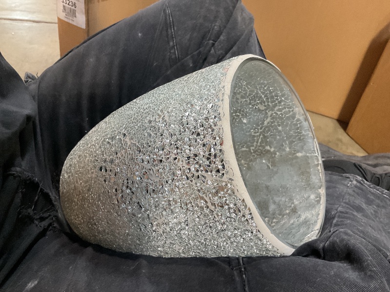 Photo 1 of * FIRST AND SECOND PHOTO SHOW DAMAGE, THIRD IS ITEM OVERALL * Escenzy Modern Bathroom Trash Can Silver Mosaic Glass 5L | 7" x 10" | Luxury Waste Basket for Restroom, Bedroom, Office & Kitchen | Decorative Small Garbage Can | Silver Glitter Bathroom Access