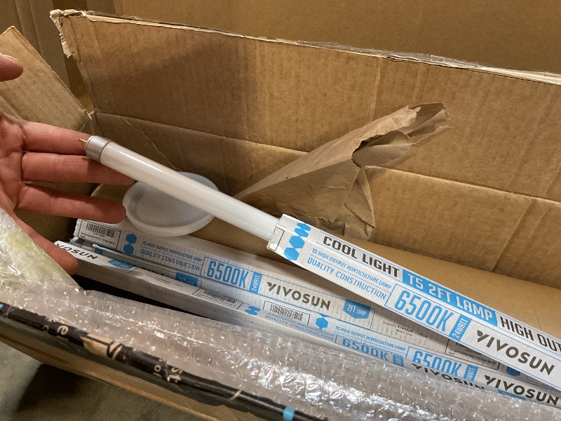 Photo 1 of * EACH BULB IS MAKING NOISE WHEN TILTED *VIVOSUN T5 Grow Light Bulbs 2 Ft 22 Inches, 24W 6500K HO Fluorescent Tubes Light Bulbs, Cool White T5 Bulb for 22 Inches T5 Light Fixtures, T5 Grow Lights for Indoor Plants, 2 Ft 24W Pack of 5