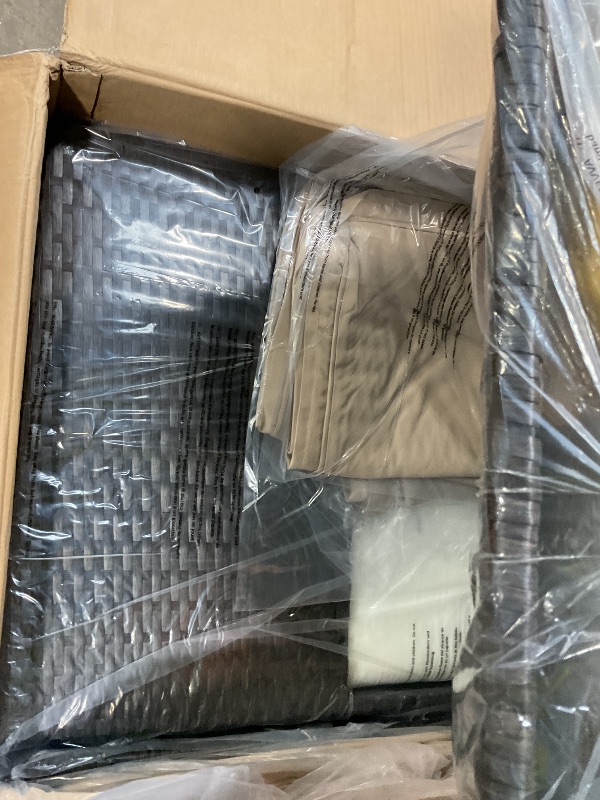 Photo 1 of ***MISSING ASSEMBLY PIECES ONLY 4 OUT OF FULL 7 PIECE SET ***** Shintenchi 7 Pieces Patio Furniture Sets Outdoor All-Weather Sectional Patio Sofa Set PE Rattan Manual Weaving Wicker Patio Conversation Set with Glass Table&Ottoman Cushion and Red Pillows,