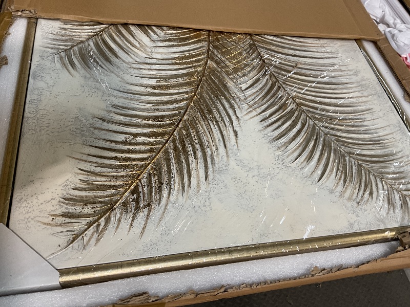 Photo 1 of **BROKEN FRAME**CosmoLiving by Cosmopolitan Canvas Leaf Framed Wall Art with Silver Frame, 36" x 2" x 48", Gold