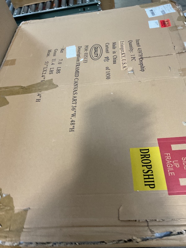 Photo 1 of **BROKEN FRAME**CosmoLiving by Cosmopolitan Canvas Leaf Framed Wall Art with Silver Frame, 36" x 2" x 48", Gold