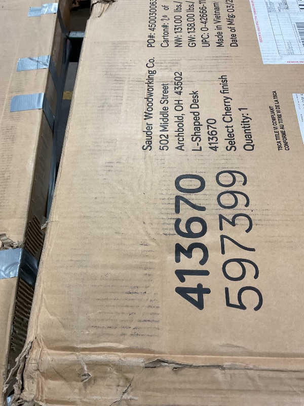 Photo 1 of 2 boxes, loose hardware *** Sauder Palladia L-Shaped Desk, Select Cherry Finish