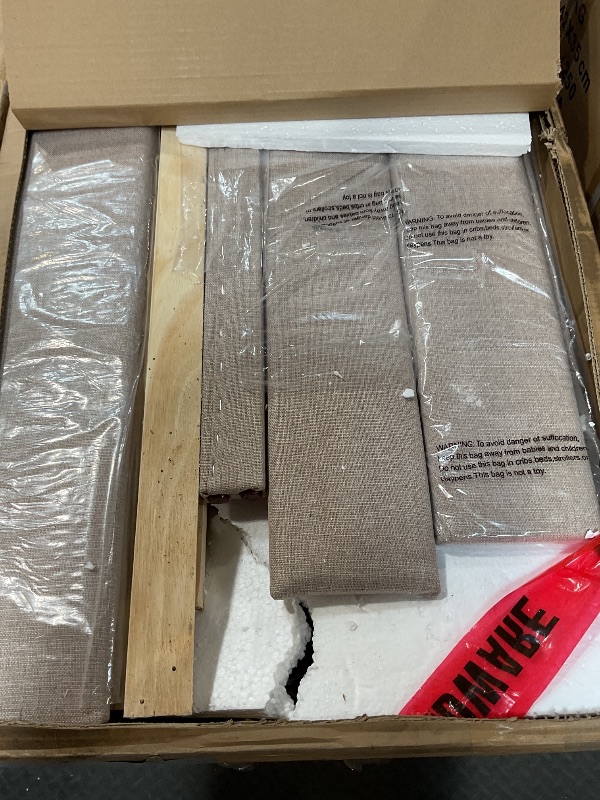 Photo 1 of **NO ASSEMBLY HOLES** Novilla Queen Bed Frame, Queen Size Bed Frame with Wooden Slats Support, Linen Upholstered Stripe Headboard, No Box Spring Needed, Heavy Duty Feet, Easy Assembly, Beige