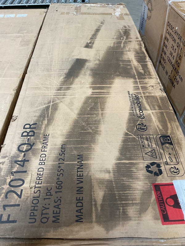 Photo 1 of **NO ASSEMBLY HOLES** Novilla Queen Bed Frame, Queen Size Bed Frame with Wooden Slats Support, Linen Upholstered Stripe Headboard, No Box Spring Needed, Heavy Duty Feet, Easy Assembly, Beige