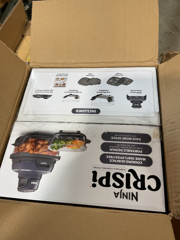 Photo 1 of ****POSSIBLY FOR PARTS SHOWS ERROR MESSAGE WHEN POWERED ON***** Ninja Crispi 4-in-1 Portable Glass Air Fryer Cooking System, 1500W, 4QT & 6-Cup TempWare Glass Containers with Storage Lids, Microwave, Freezer & Dishwasher Safe, Cyberspace Gray, FN101GY