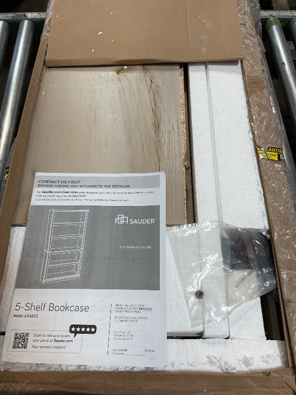 Photo 1 of *****FOR PARTS ONLY HAS DAMAGED PIECES****** Sauder 5 Tier Book Shelf Wooden Bookcase Multipurpose Bookshelf for Home Office, Living Room, in Lintel Oak