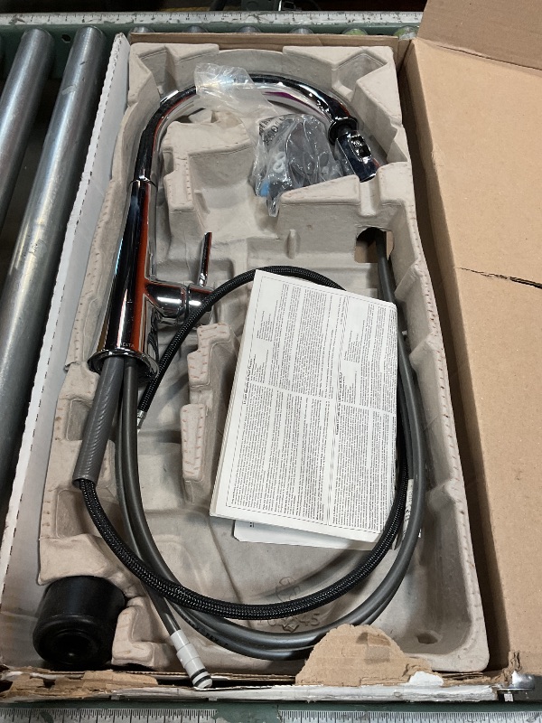 Photo 1 of **MISSING SPRAY BUTTON/PICTURE AS REFERENCE**Delta Monrovia Chrome Kitchen Faucet with Pull Down Sprayer, Modern Single Hole Kitchen Sink Faucet, Single Handle, Lumicoat Chrome 9191-PR-DST